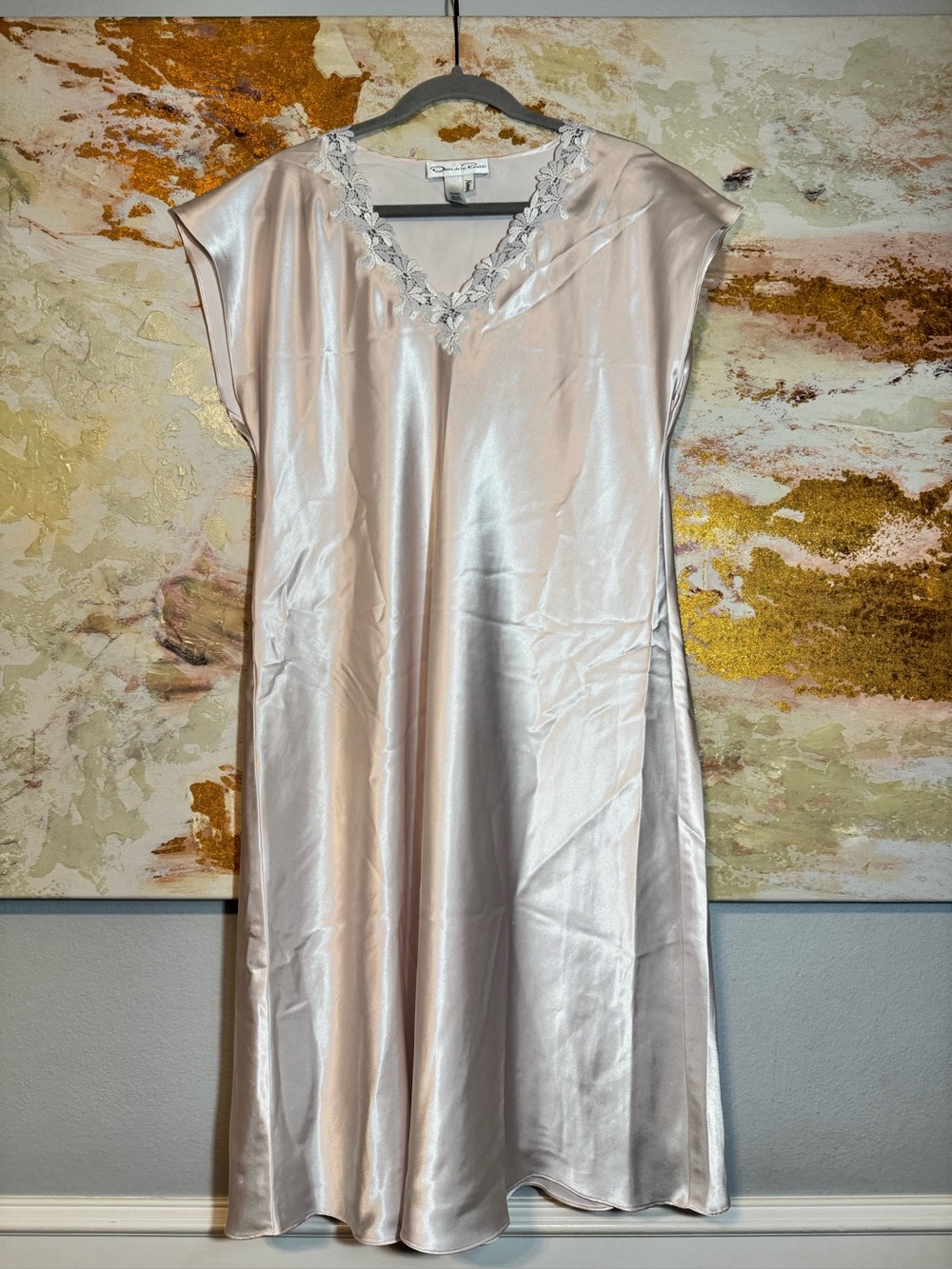 Vintage Oscar De La Renta Neiman Marcus Light Pink Satin Nightgown Medium